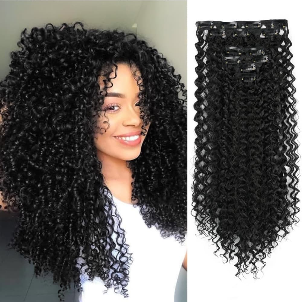 European and American Style Long Hair Extensions for Women, 7-Piece Set, Kinky Curl Hair Pieces, Invisible Seamless Water Wave Hair Pieces