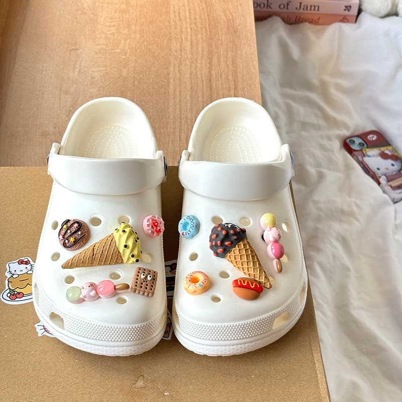 Cute Ice Cream Flat Hole Shoes for Women Summer Nurse Soft Toe Beach Sandals Slip-on Slippers with Cloud-like Comfort