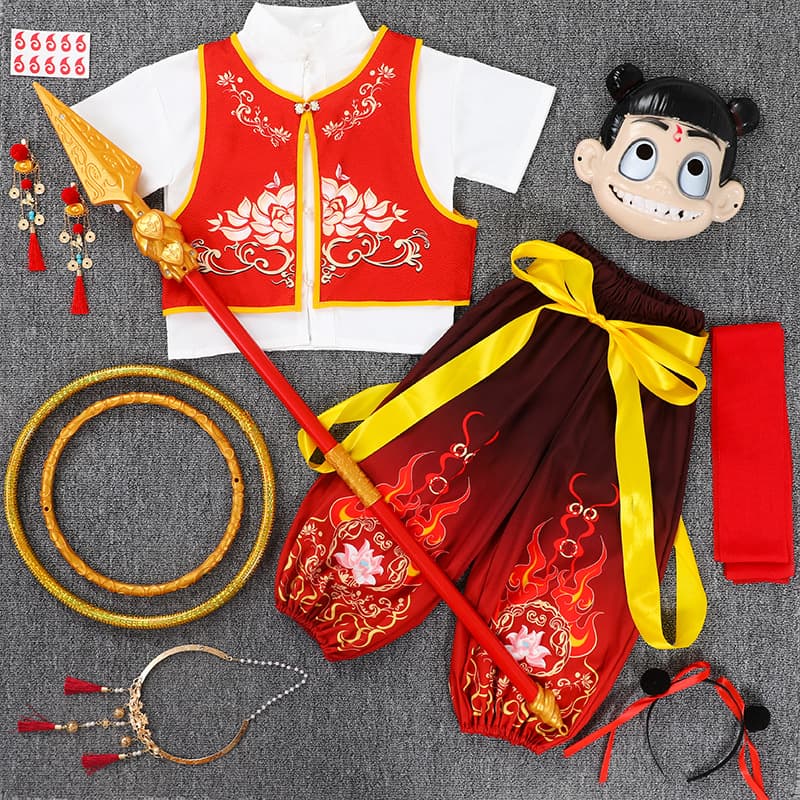 Nezha Same Style Children's Set - Demon Child Descends Cosplay Costume, New Chinese-style Tang Suit for Daily Wear