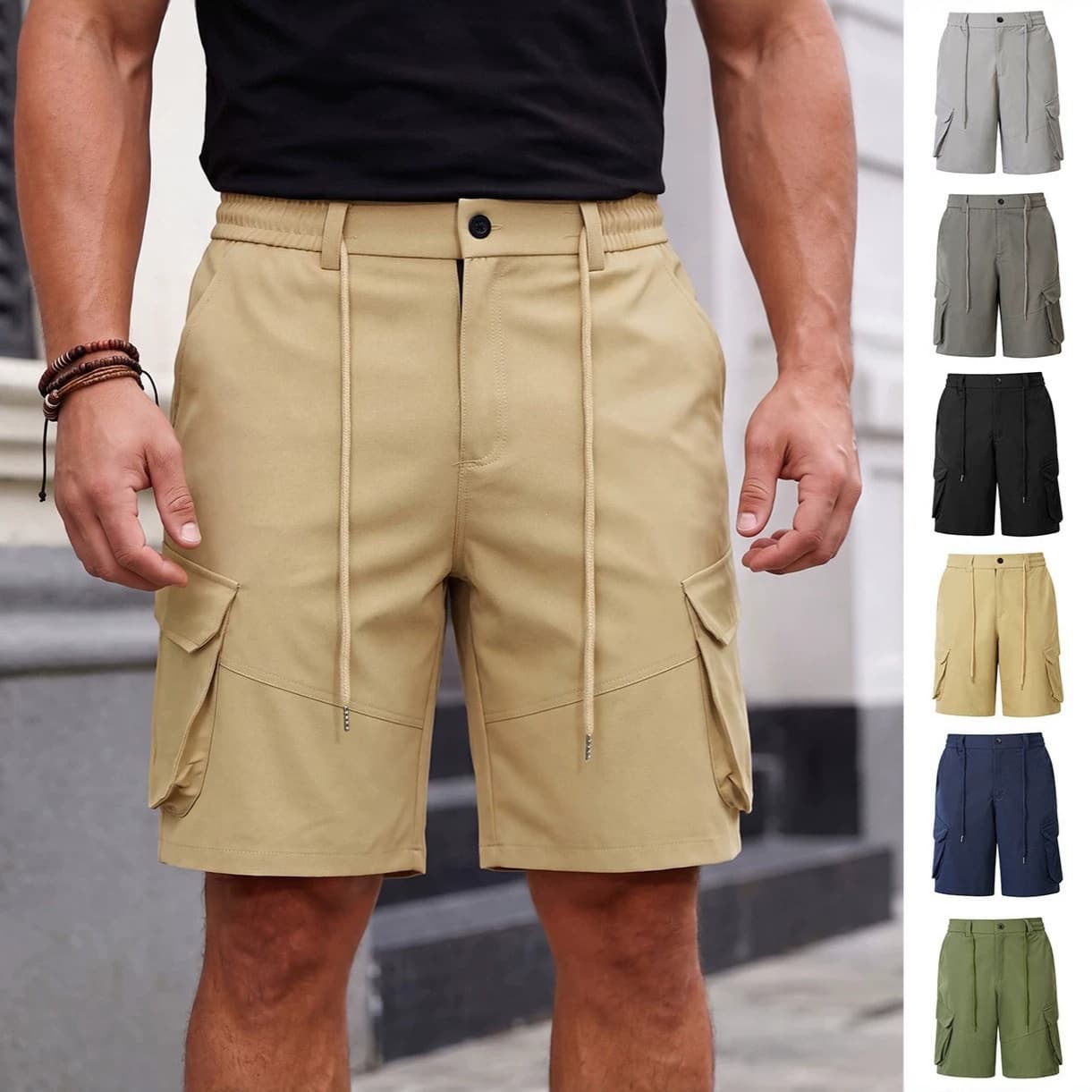 2026 Cross-Border New Men's Cargo Shorts Thin Quick-Dry 5-Inch Shorts Loose Multi-Pocket Casual Mid-Length Shorts