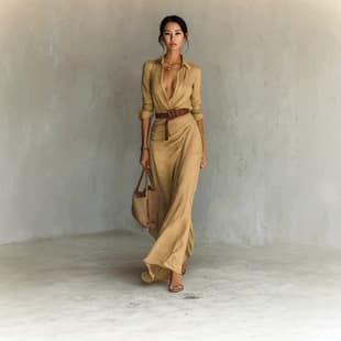 2026 European and American Style Lapel Shirt Dress, Deep V Twist Waist Tie Long Dress, Elegant Office and Vacation Dress