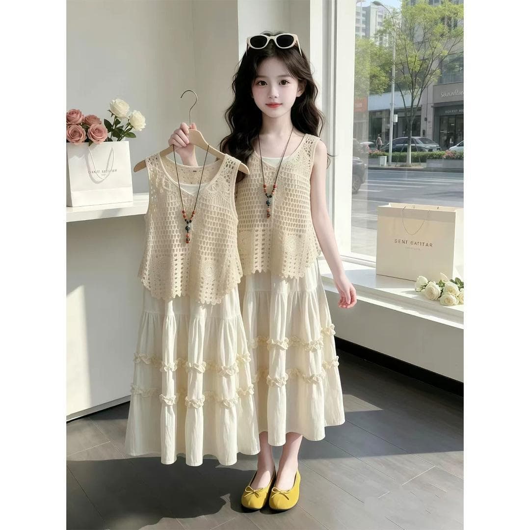 Girls' Outfit Set Summer 2026 New Children's Stylish Older Girls Summer Bohemian Style Dress Two-Piece Set