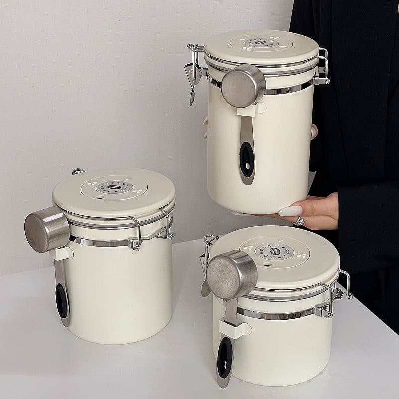 304 Stainless Steel Coffee Bean Airtight Canister with Vacuum One-Way Exhaust Valve for Tea Storage and Bean Aging