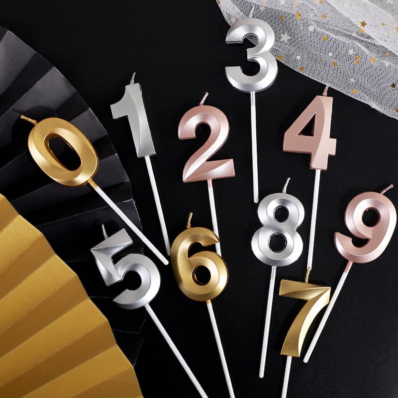Birthday Party Cake Decoration Candles Gold Plated Numbers Silver Pink Exquisite Birthday Number Candles Factory Supply