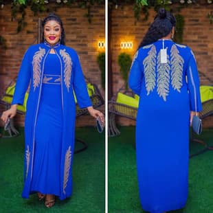 African Elegant Dress 2-Piece Set Expensive Front and Back Rhinestone Stand Collar Long Sleeve African Fashion Design 2023