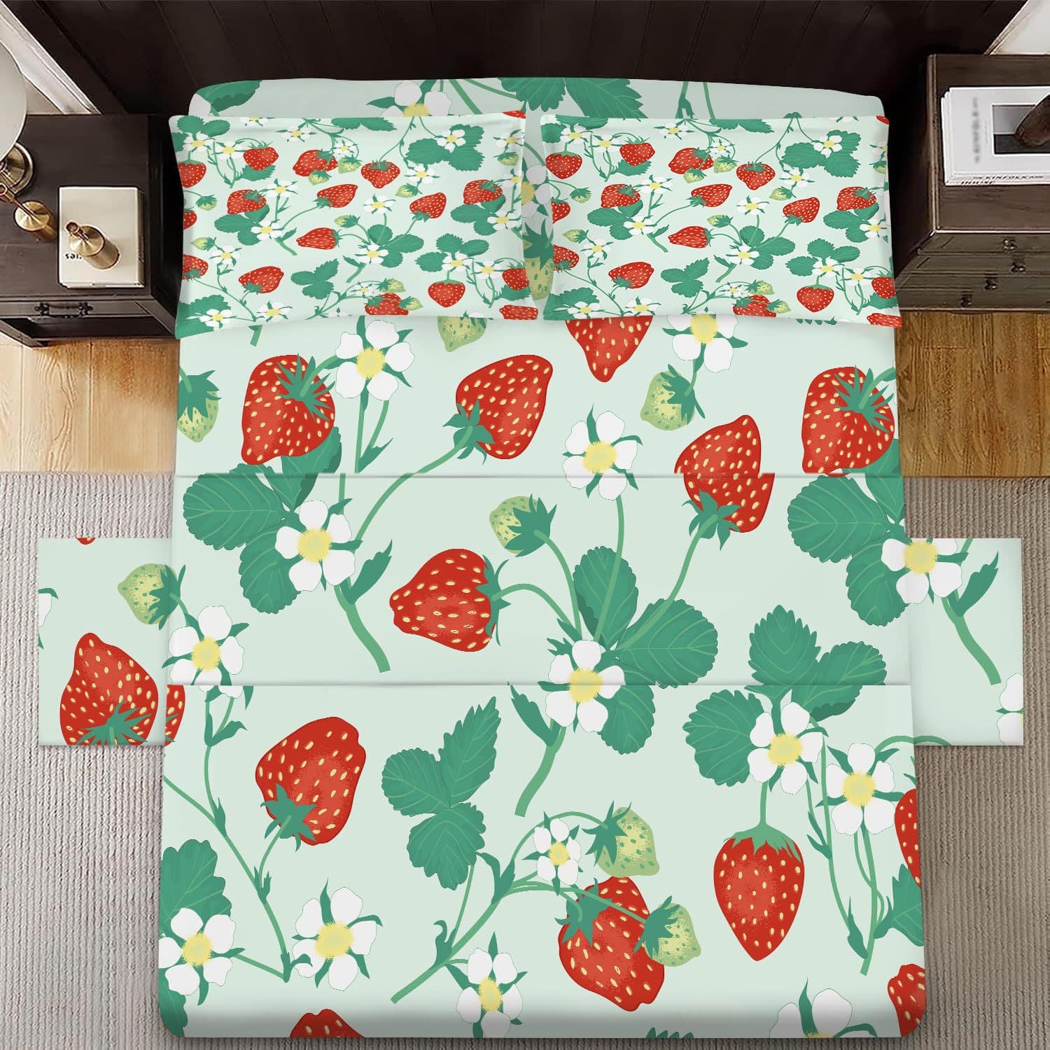 Fruit strawberry pattern cross-border fitted sheet four-piece bedding set bedroom dormitory bedding decoration