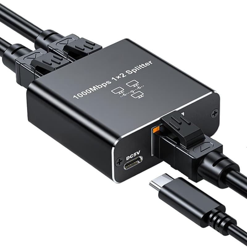 Gigabit Network Splitter 1-to-2 Distributor Switch, RJ45 Ethernet Cable 1-in-2-out Splitter 1000M