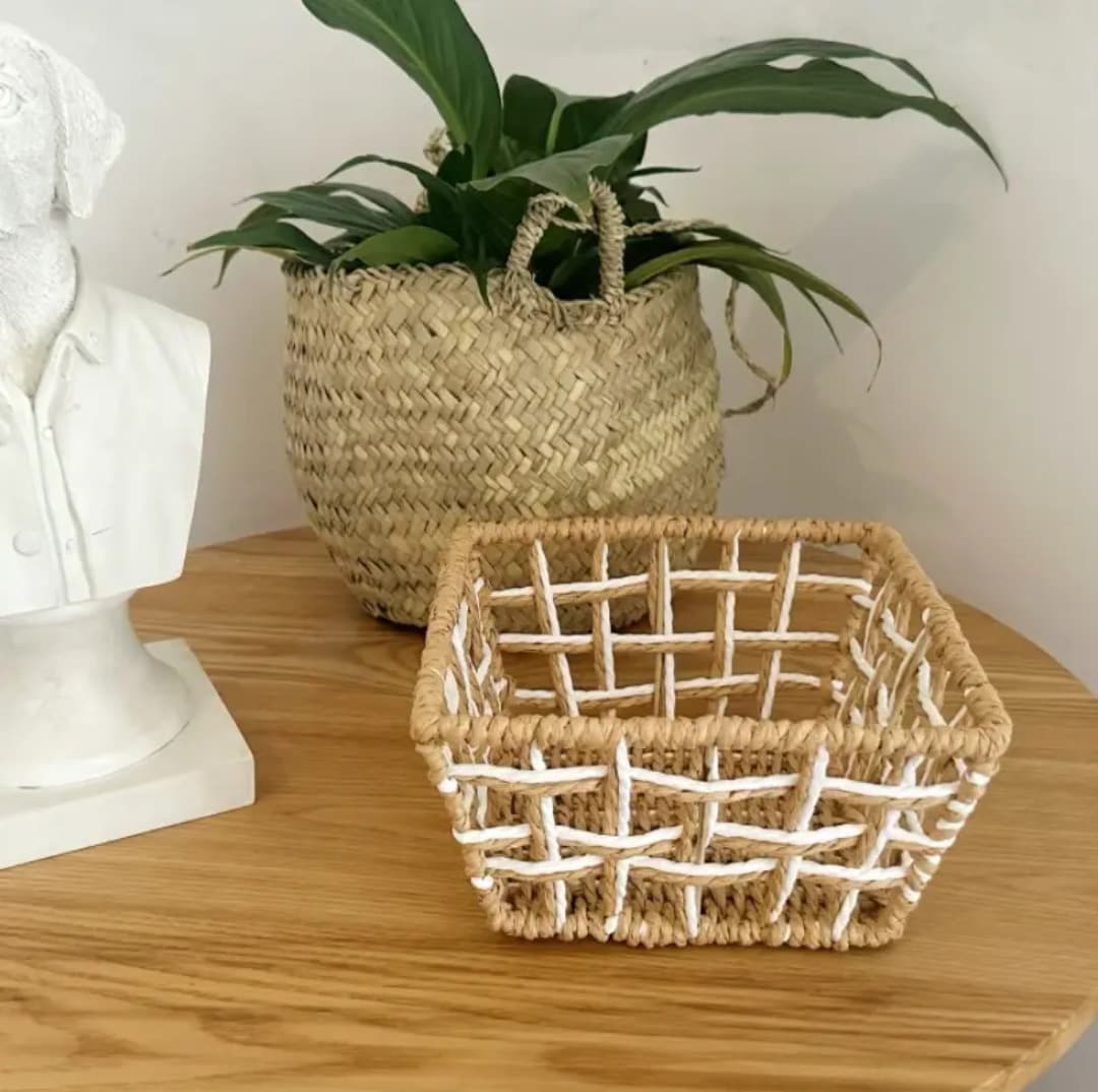 Paper rattan woven tabletop storage box, dorm office coffee table miscellaneous items keys cosmetics entrance snacks handmade