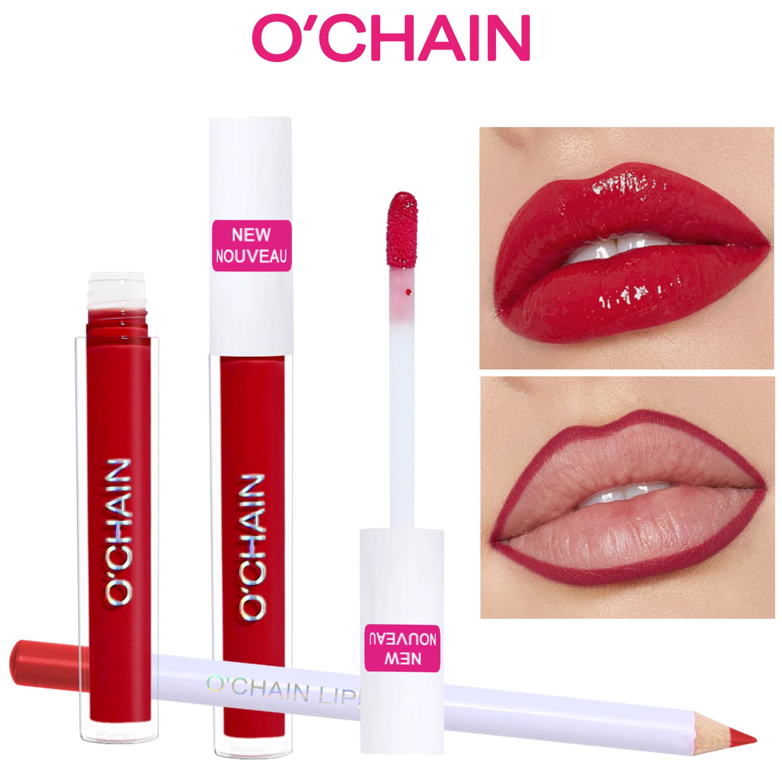 O’CHAIN Cross-Border Glossy Mirror Plumping Moisturizing Lip Gloss Lip Tint Lip Liner Lip Set