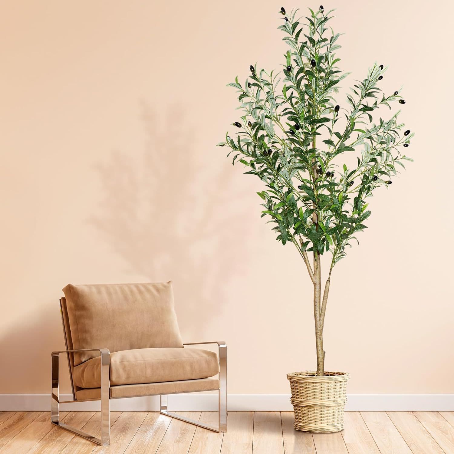 Artificial Olive Tree Indoor Faux Olive Tree High Simulation Silk Fake Tree with Fruit for Home Living Room Decoration