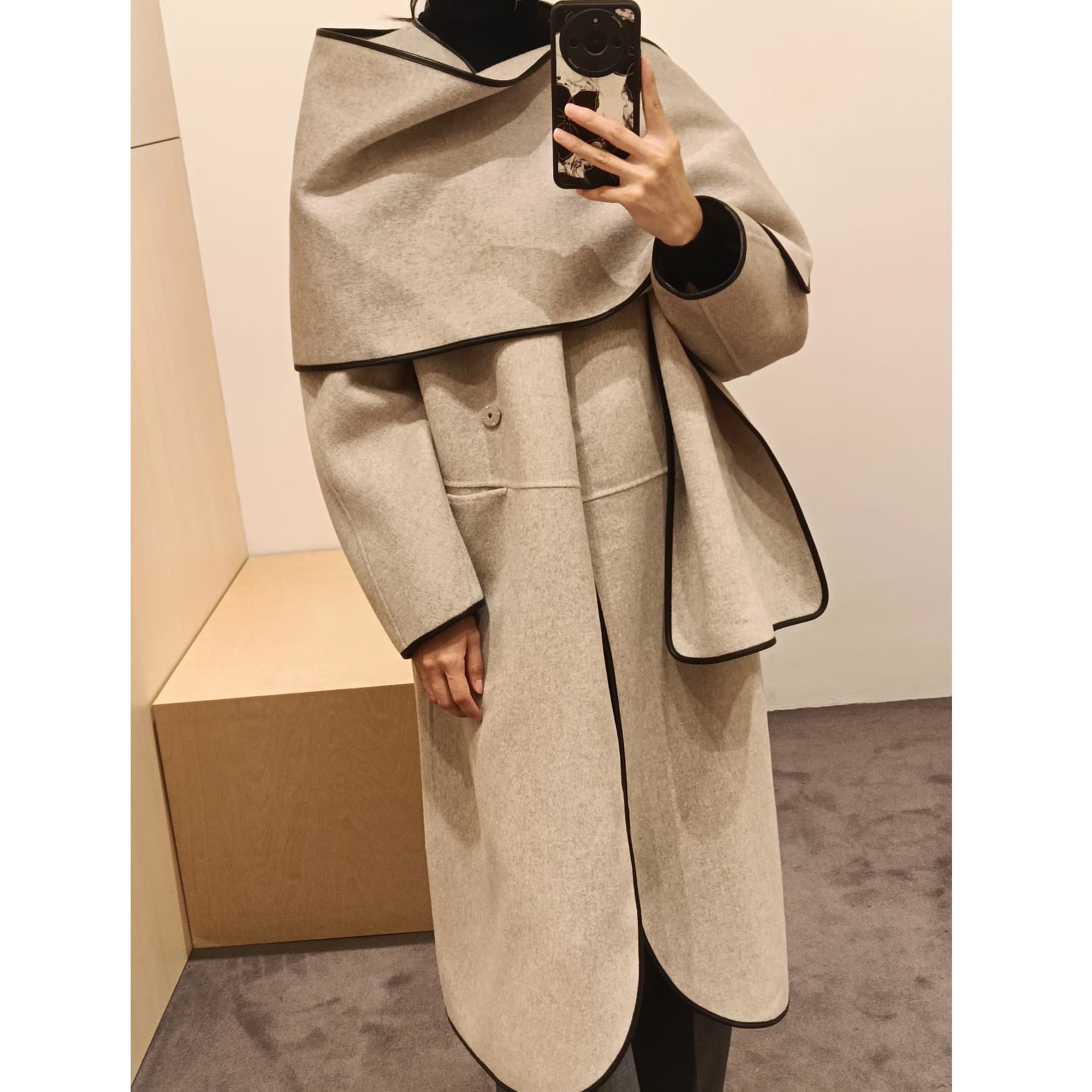 In Stock Normcore Style Detachable Scarf Zero Outwear Wool Blended Woolen Outwear Winter 1845