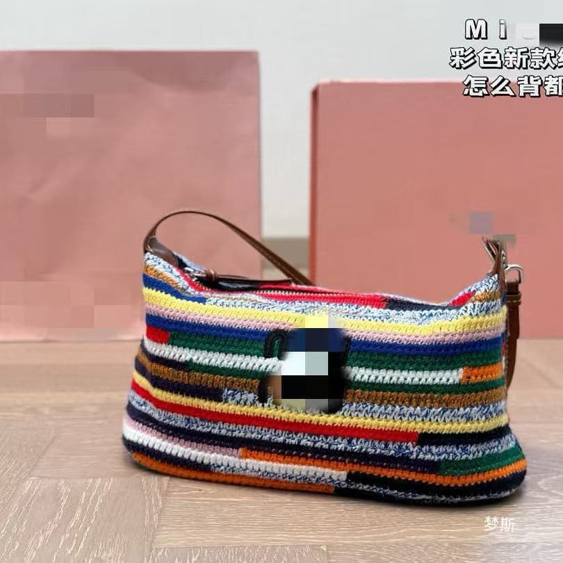 Miao Jia Color-block Beach Straw Woven Horizontal Tote Bag, Large Capacity Shoulder Crossbody Shopping Bag for Women