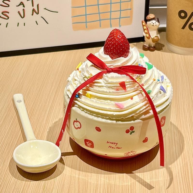 2026 Newbie Apple Blessing Underglaze Croissant Bowl Ceramic High-Aesthetic Cake Decoration Insert Ceramic Bowl