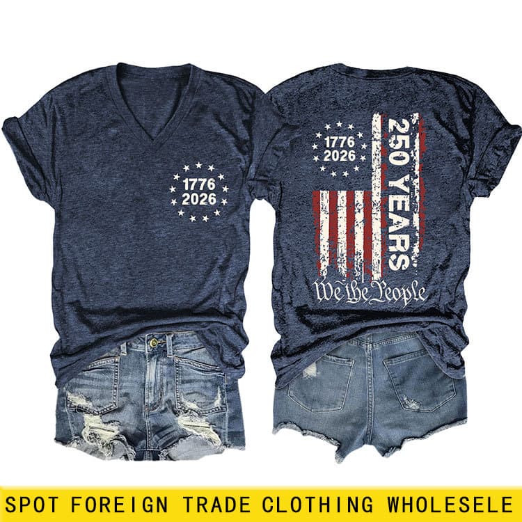 1776 2026 250 Years We Amazon eBay Independent Station Casual Stylish Women's V-Neck Short Sleeve T-Shirt