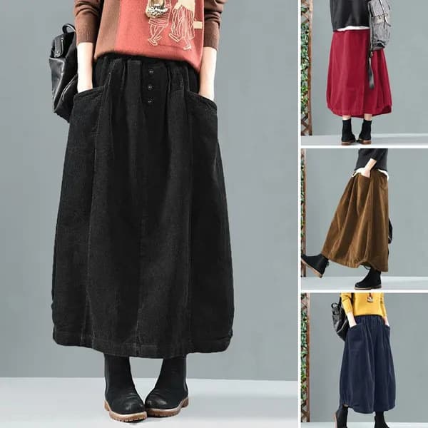 Cross-border Amazon Wish 2025 Retro Artistic Loose High Waist Elastic Waist Casual A-line Skirt