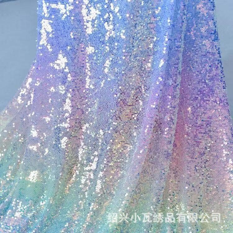 New Dreamy Colorful Sequins Glitter Spangle Embroidery Stage Rainbow Multicolor Beaded Print Mesh Fabric