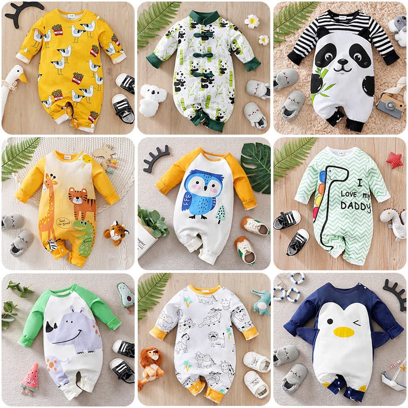 Baby Spring and Summer New Short-Sleeve Cartoon Romper, Newborn Cotton Bodysuit, Infant Clothing, Split Size
