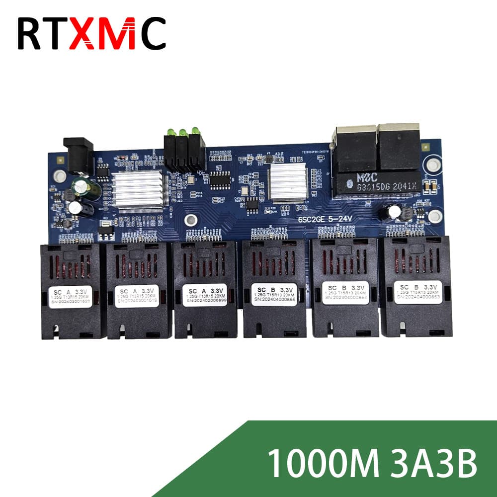 Gigabit 6 Optical 2 Electrical Switch Fiber Optic Transceiver Single Mode Single Fiber 6 Optical Ports 2 Electrical Ports Transceiver Mainboard 20KM