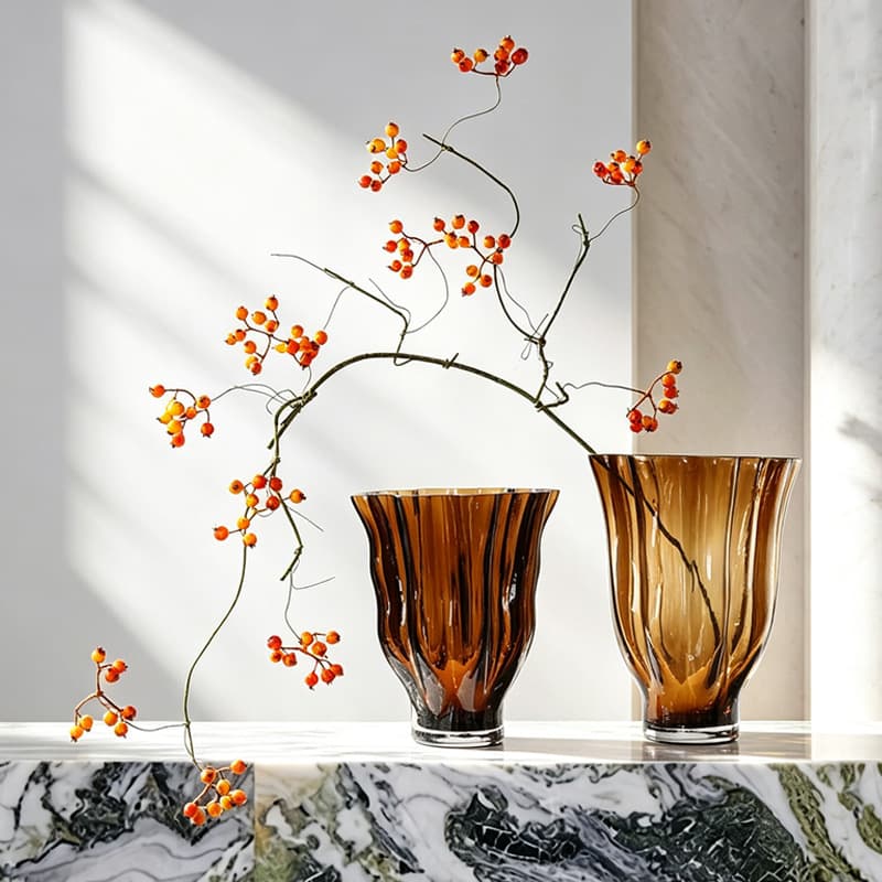 Simple large mouth striped glass vase ornaments living room study hydroponic dried flowers handmade glass flower ware crafts