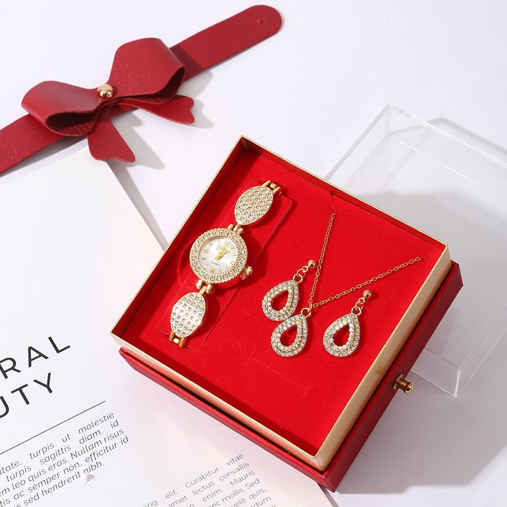 Women's Gift Set Full Diamond Watch Stainless Steel Necklace Butterfly Accessories Gift for Mom Valentine's Day