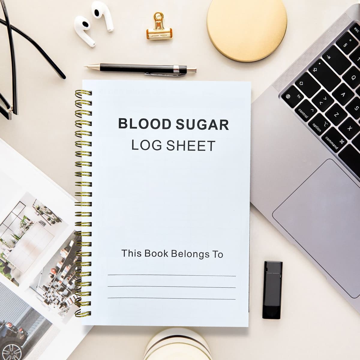 Cross-border A5 English Blood Glucose Measurement Log Book Blood Pressure Record 60 Pages Writing Paper YO Ring Binding Waterproof Cover