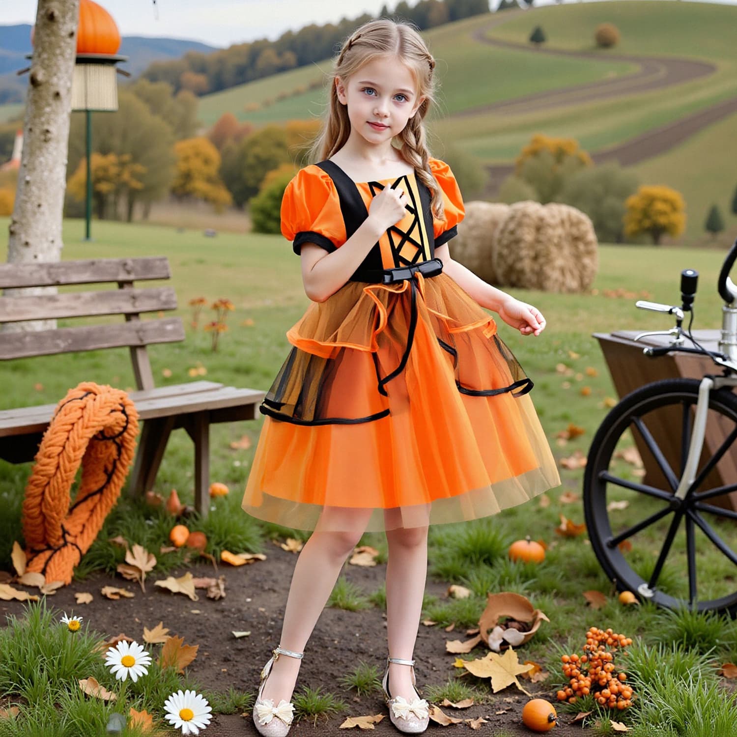 New European and American style princess dress, Halloween party dress, children's stage costume, performance outfit, girls' dress, in stock.