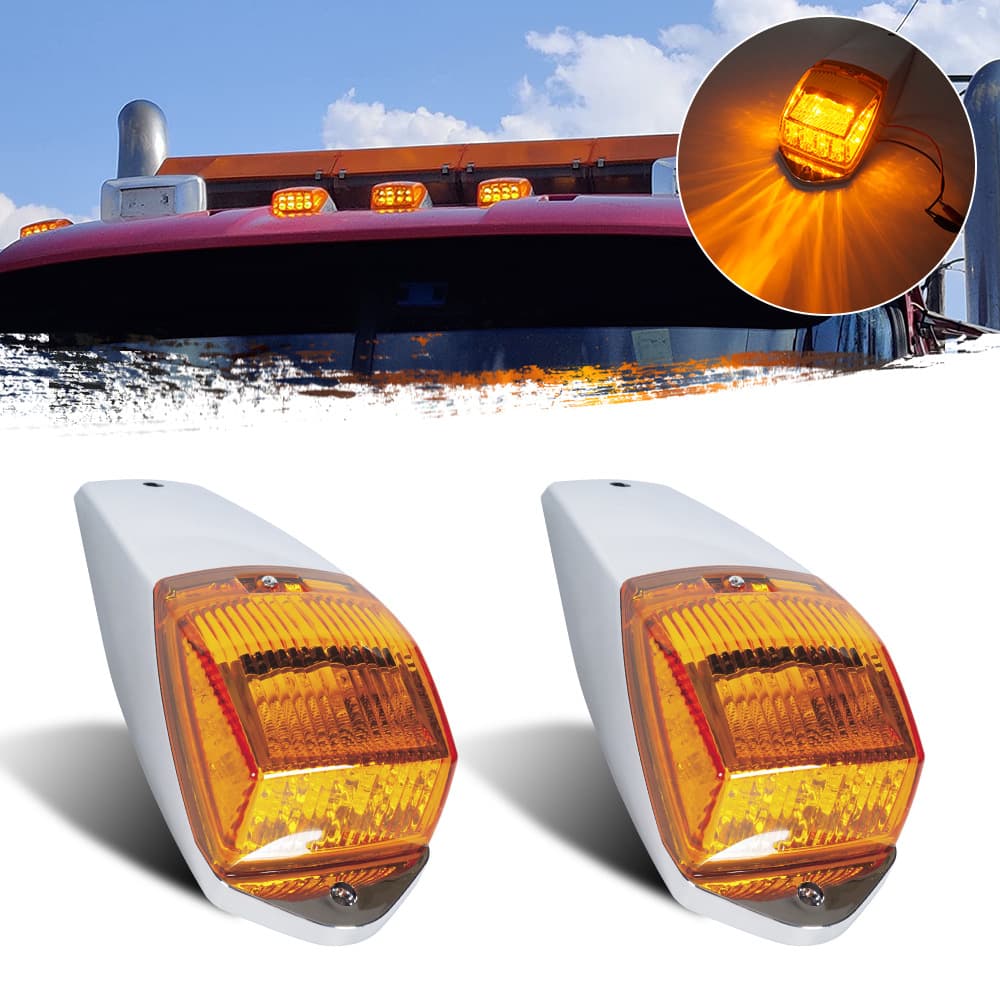 Car LED Light 17LED Cab Marker Light Amber with Chrome Frame Truck Roof Warning Light