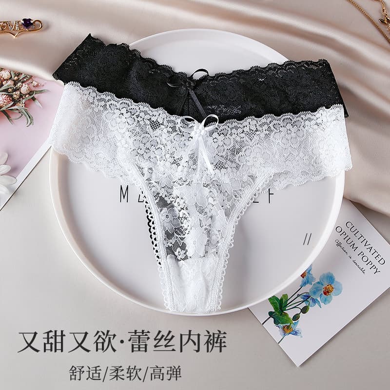 Sexy Lace Thong for Women, Seductive Low-Rise Panties, Breathable European-American Bikini Style, Hot Transparent T-Back