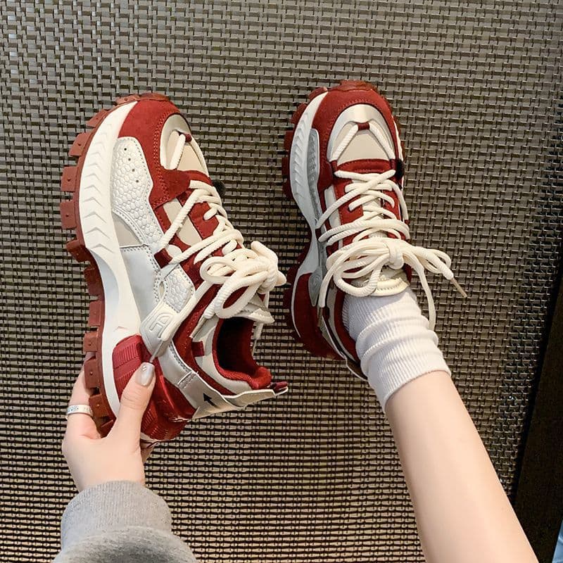 2025 New Autumn Dad Shoes Versatile Thick Sole Popular Anti-Slip Versatile Casual Sports Shoes Ancora Red Forrest Shoes