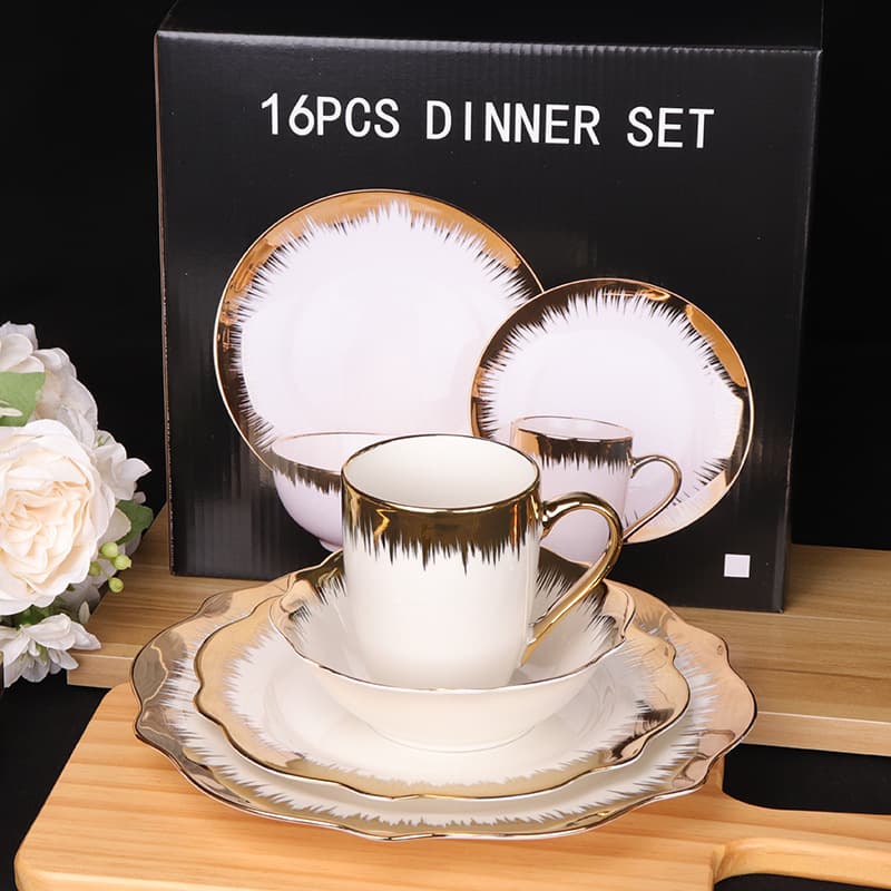 Gold Rim Ceramic Dinnerware Set for Export, Hotel Wholesale Bowls and Plates, Gold Trim Ceramic Tableware Set