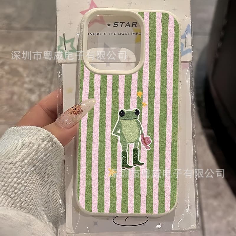 Frog Green Texture Compatible with iPhone 16 Pro Max Case Apple 15 Premium 14 European American 17 Faux Leather Texture 13