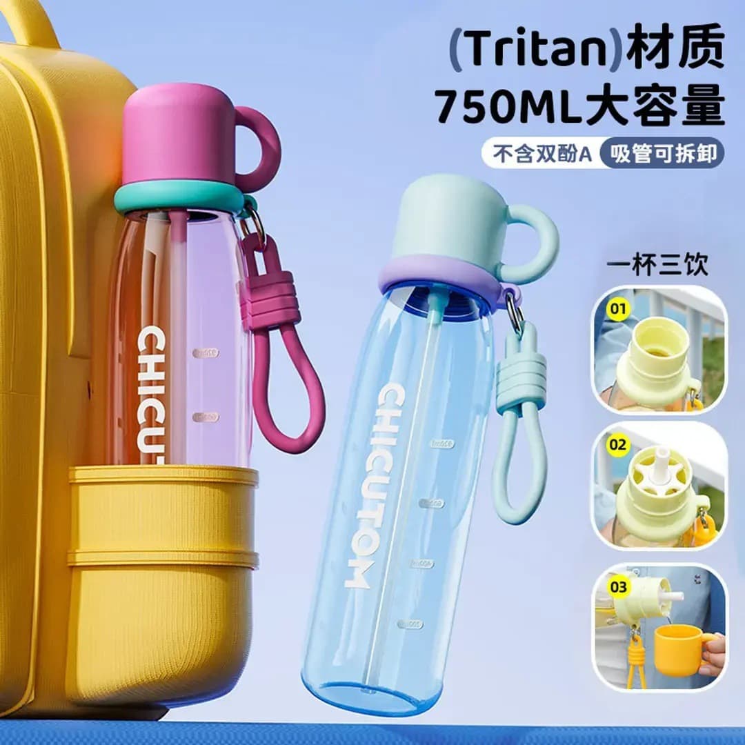 Summer Water Bottle for Kids Students School Tritan Plastic Straw Cup Large Capacity Portable Sports Bottle
