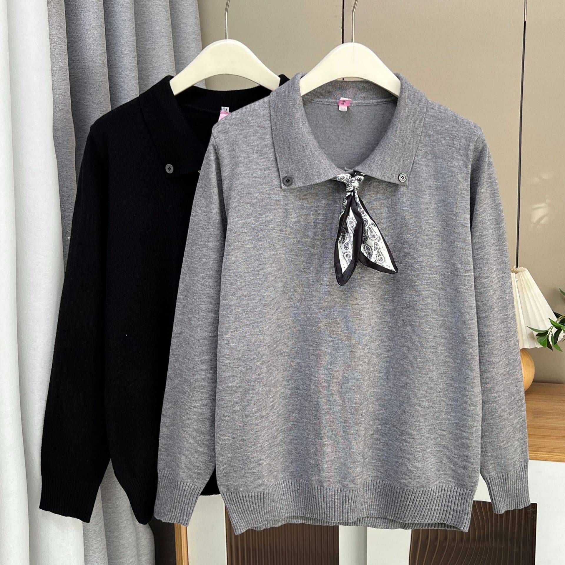 2025 New Autumn Clothing Large Size Elegant Silk Scarf Lace-Up Knitwear 100kg Plus Size Casual Knitwear for Women 8217