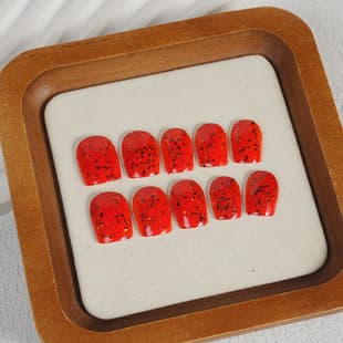 Nail Art Orange Red Glitter Solid Color Finger Nail Wraps Versatile Daily Nail Stickers Removable Press-On Nails
