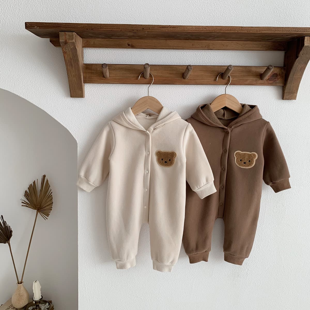 Baby Korean Style Autumn Winter New Fleece Bear Romper Newborn Thermal Bodysuit Boys Girls Clothes