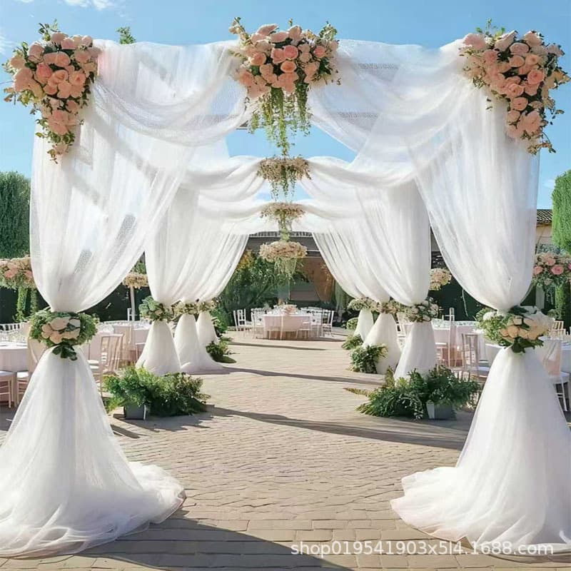 Hot Sale Sheer Fabric Outdoor Lawn Wedding Voile Party Wedding Arch Drape Ceiling Swiss Voile Backdrop Mesh