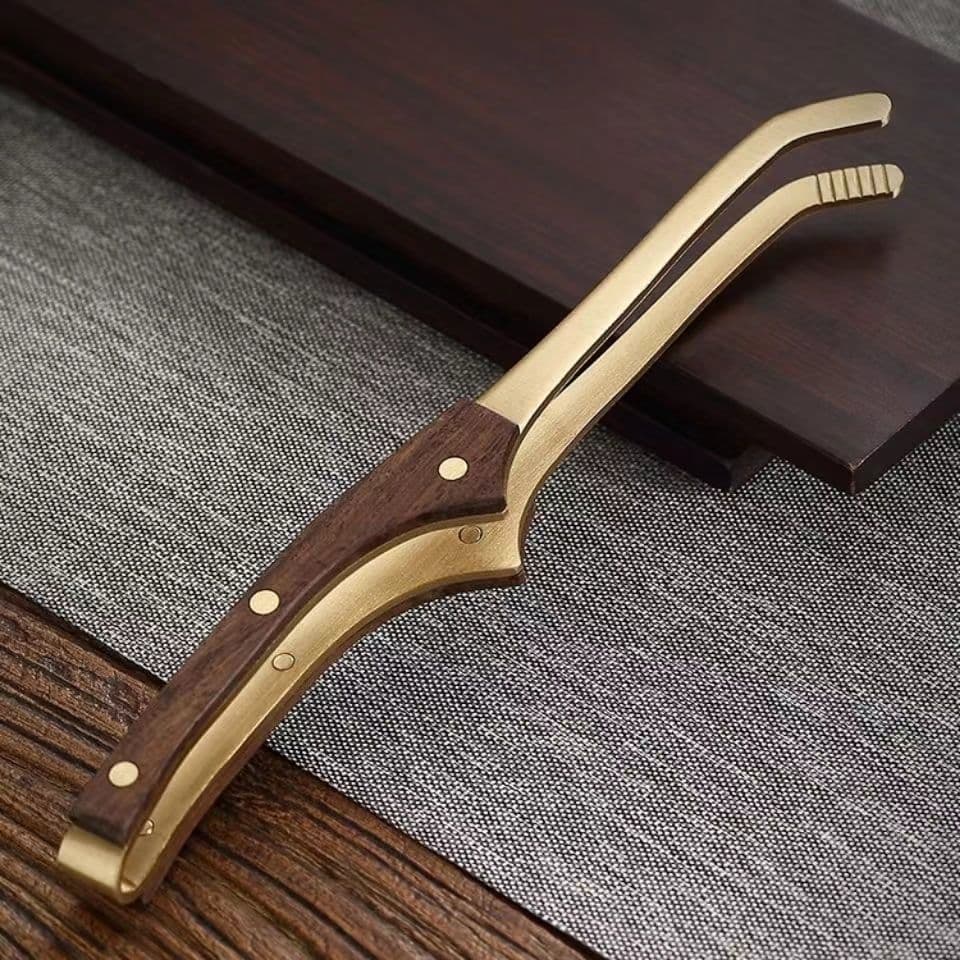 Pure Copper Solid Wood Tea Cup Tongs Tea Set Accessories Gongfu Copper Tea Brewing Tool Thickened Cup Tongs