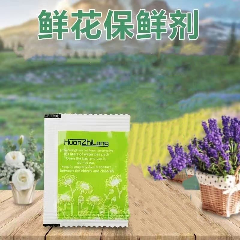 Flower Freshness Preservative Huazhilong Preservation Liquid Nutrient Solution for Home and Florist Use, Extended Shelf Life, Small Pouch Pack, Drop Shipping