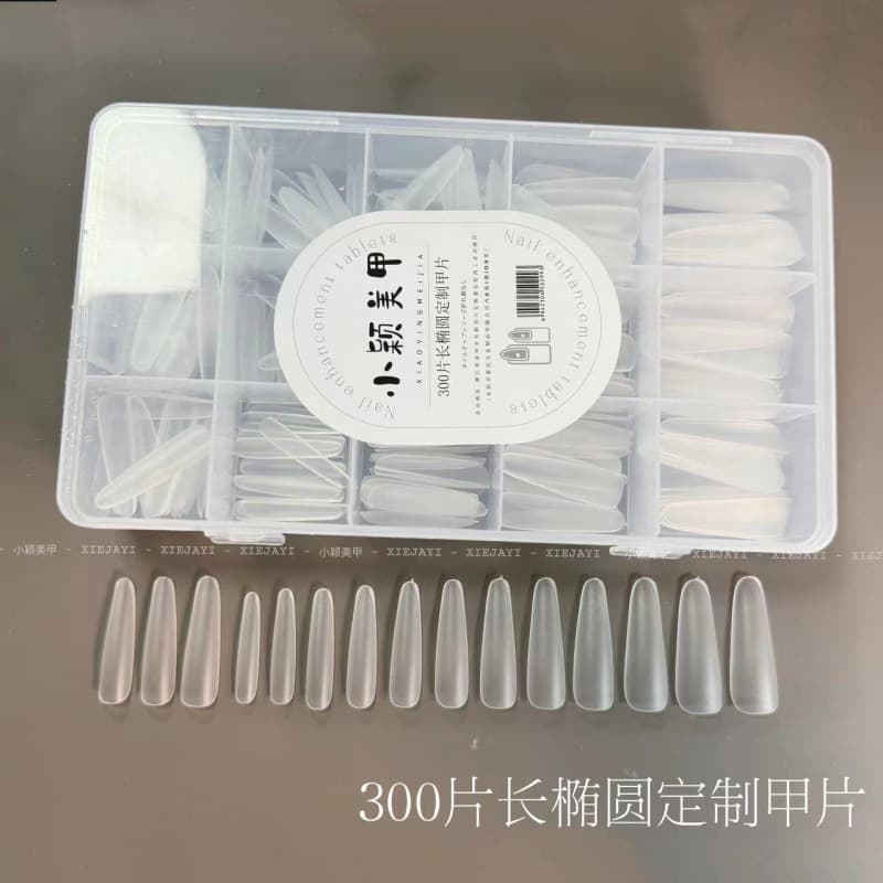 Huadie - 300pcs Long Oval Nail Tips, Full and Half Cover Nail Tips, No Filing Needed, Matte Finish