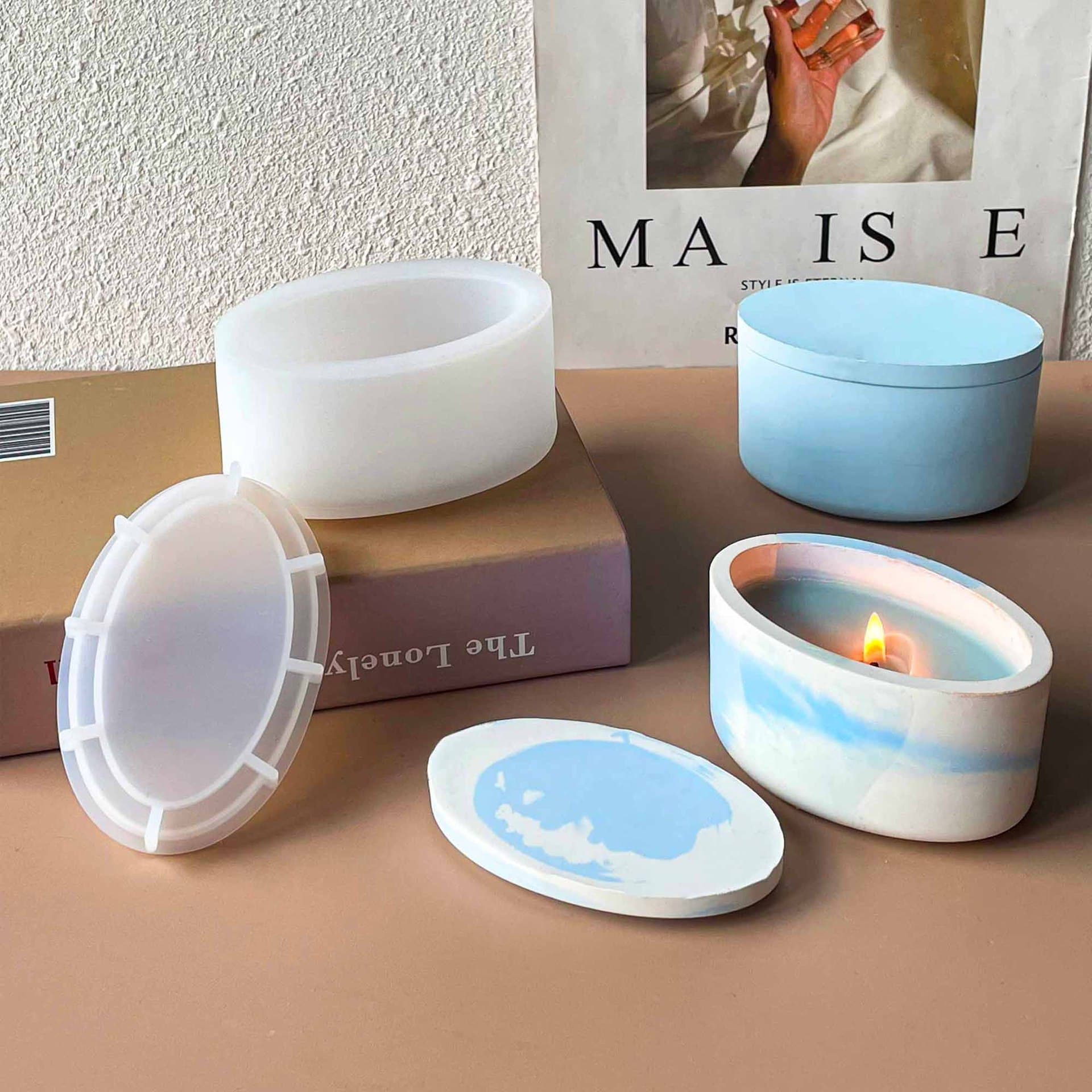 Oval Candle Mold Crystal Epoxy Gypsum Mold Candle Cup Mold Boat-Shaped Storage Box Decoration Silicone Mold