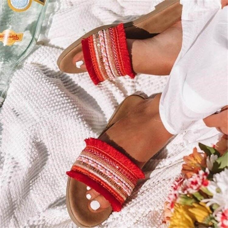 Cross-border large size slippers for women 2025 summer new Roman style beach shoes fashionable flat bottom slippers