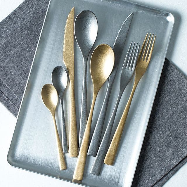 New Era Distressed Vintage Cutlery, Snowflake Gold, Nordic Style, 304 Stainless Steel Western Cutlery