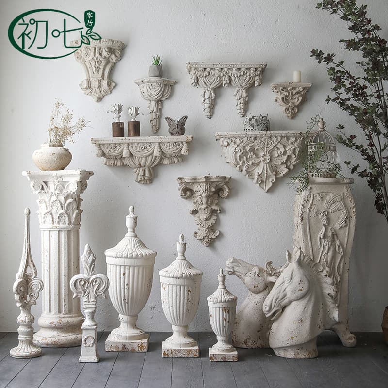 French Vintage Home Decorative Wall Hanging, Light Luxury Wedding Photography Prop, Carved Distressed Wall Decor for Living Room