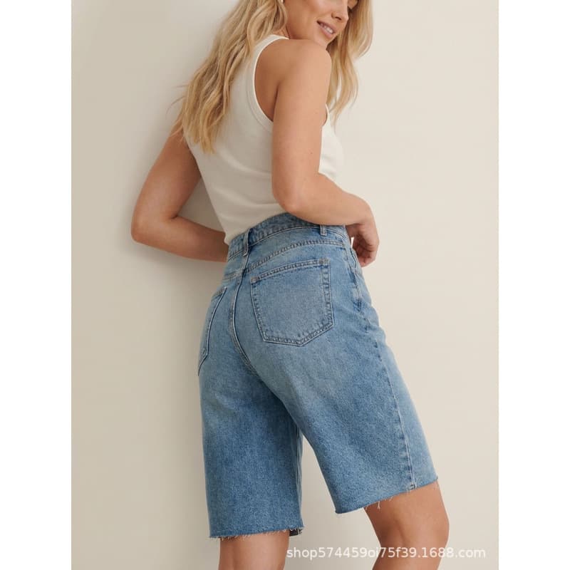 Amazon Cross-Border Trade European and American Retro High-Waist Frayed Denim Bermuda Shorts for Women Summer 2026