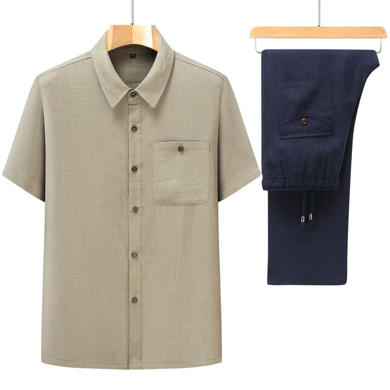 Father Summer Linen Suit Short Sleeve Shirt Middle-Aged and Elderly Men 2025 New Cotton-Linen Casual Top