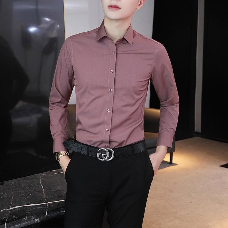 Foreign Trade Autumn New Men's Long Sleeve Shirt Men's Solid Color Bamboo Pulp Fiber Business Casual Shirt Young Men's Cardigan