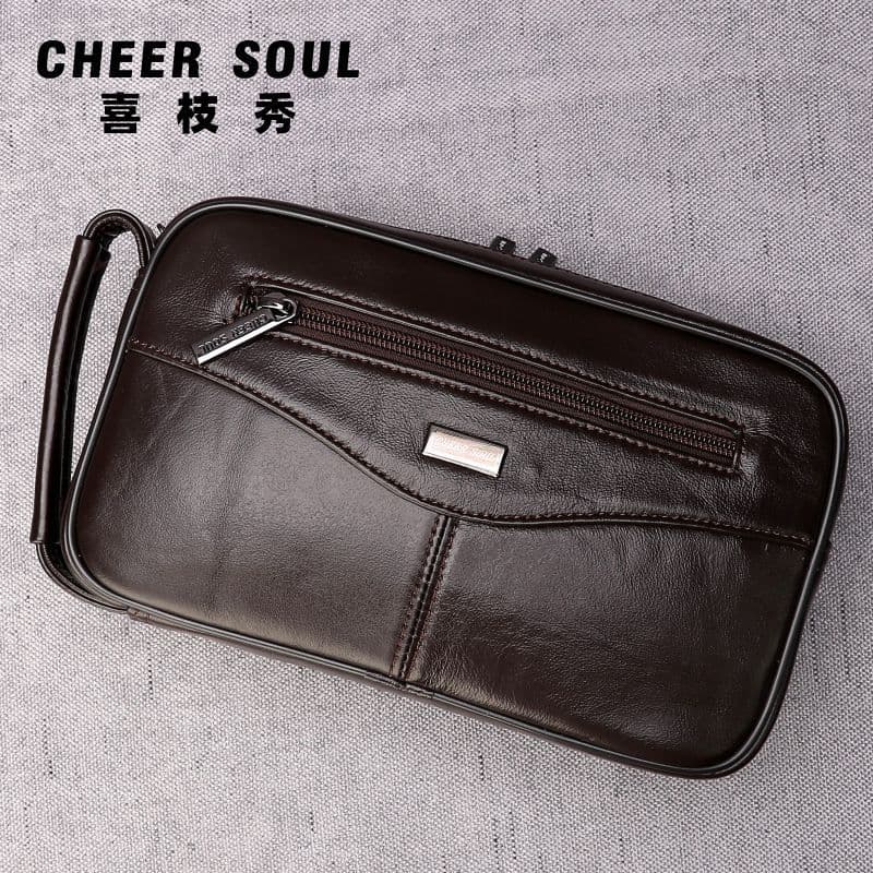Cross-Border Genuine Leather Men's Clutch Bag, Business Casual Handheld Document Bag, Long Wallet, Top-Layer Cowhide Bag