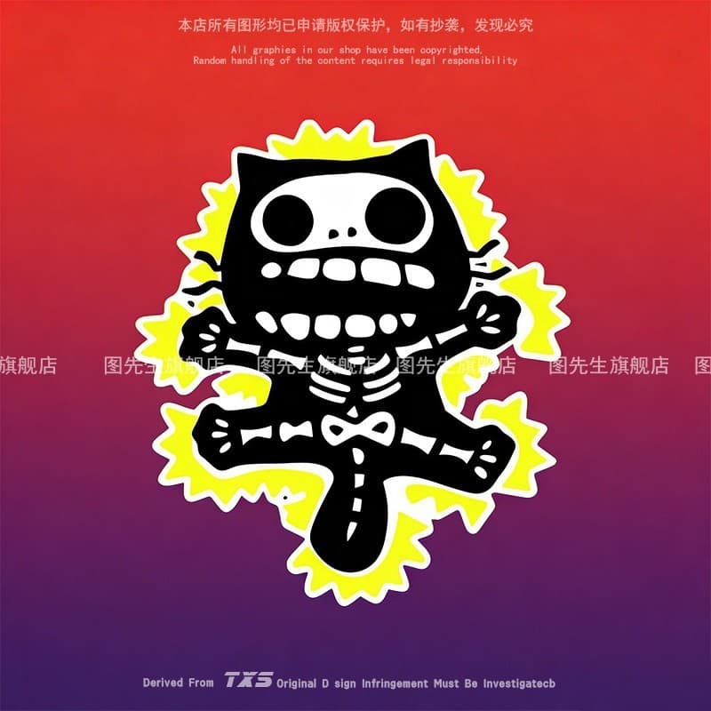 Electric Shock Skull Cat Cartoon Funny Reflective Sticker Cute Fun Car Body Motorcycle Luggage Decoration Glass Decal