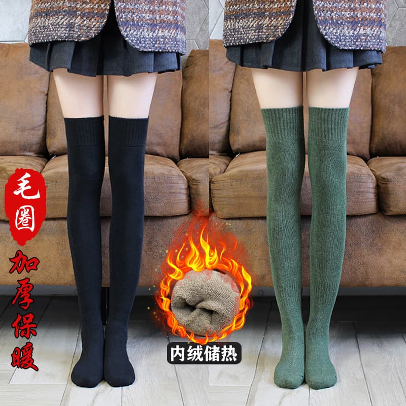 Thick Terry Long Over-the-Knee Socks Women Autumn Winter Japanese JK Korean Style High Socks Fleece Lined Calf Warm Socks Women Trendy