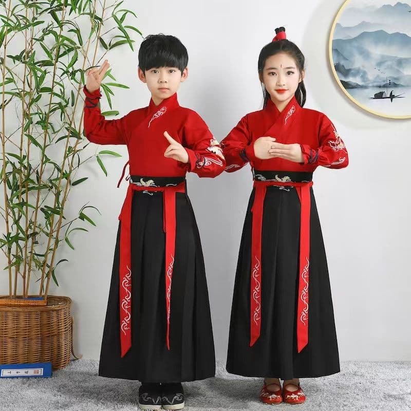 Hanfu Boys Girls Elementary School Students Chinese Studies Costume Ancient Ru Skirt Chinese Style Scholar Three Character Classic Children Choir Performance Outfit